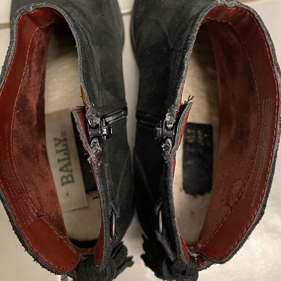 BALLY Italy Boho Suede Ankle Boots Tassels Black 6 - Picture 14 of 15